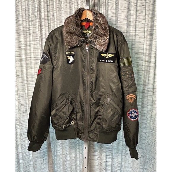 Other - Top Gun Air Crew MJK151031 Pilot Jacket‎ Lt Large Patches 4-Pocket Zip Nylon